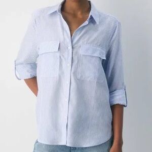 Babaton Blue and White Striped Casual Button-Down Shirt